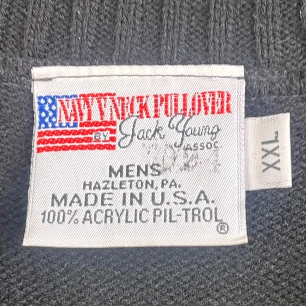 Vtg Jack Young Black Navy V Neck Pullover Military Top Brass Sweater XXL USA